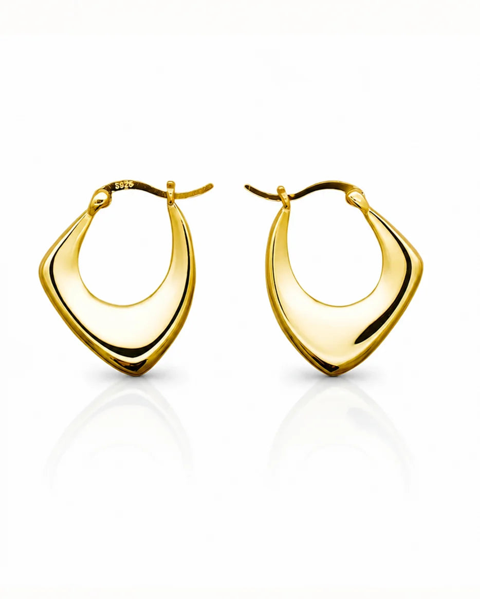 Frequency Paris-Ibiza Abundance Gold Hoop Earrings 18K Gold Plating on Premium Sterling Silver Against White Background – Elegant, Cool, Chic jewellery