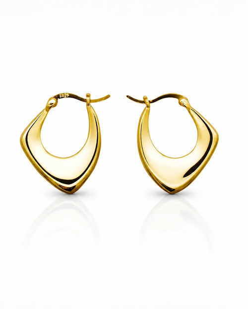 Frequency Paris-Ibiza Abundance Gold Hoop Earrings 18K Gold Plating on Premium Sterling Silver Against White Background – Elegant, Cool, Chic jewellery