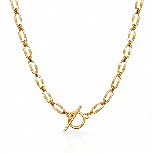 Burning Desire 18k gold plated sterling silver T-Bar chain necklace, bold statement piece to wear solo or stacked. Shop now at Frequency Paris-Ibiza