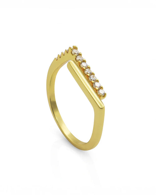 Frequency Paris-Ibiza Cosmic Trust Ring in 18K gold plated sterling silver with zircon crystal accents on white background, premium quality, adjustable design