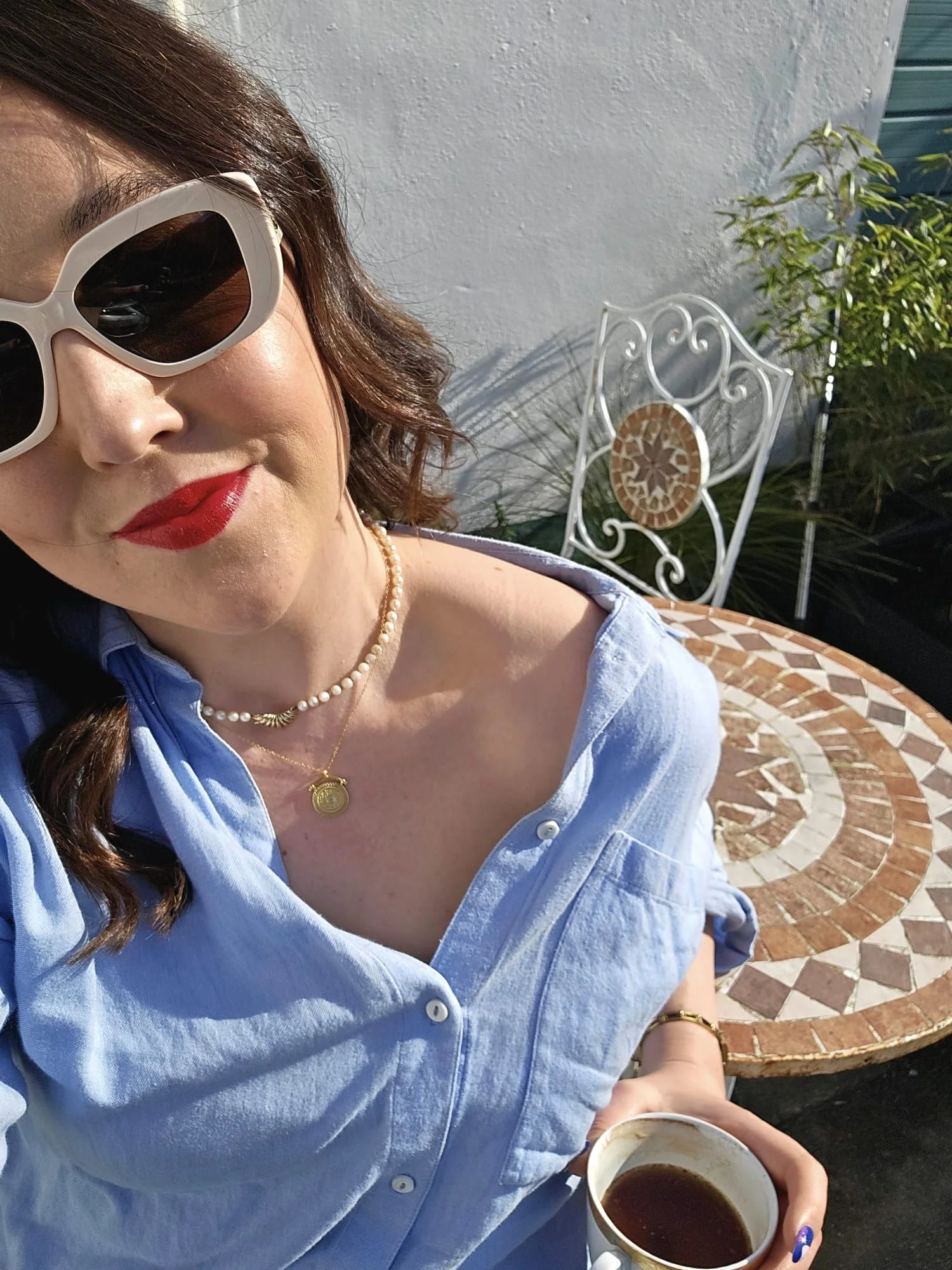Customer photo of Holly wearing the Sunbeam Gold Pendant Necklace in sterling silver with 18K gold plating by Frequency Paris-Ibiza