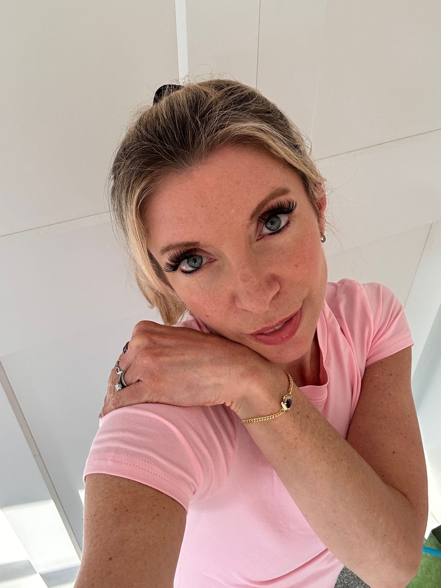 Customer photo of Lisa-Jane wearing the Alchemy Gold Chain Bracelet in sterling silver with 18K gold plating by Frequency Paris-Ibiza