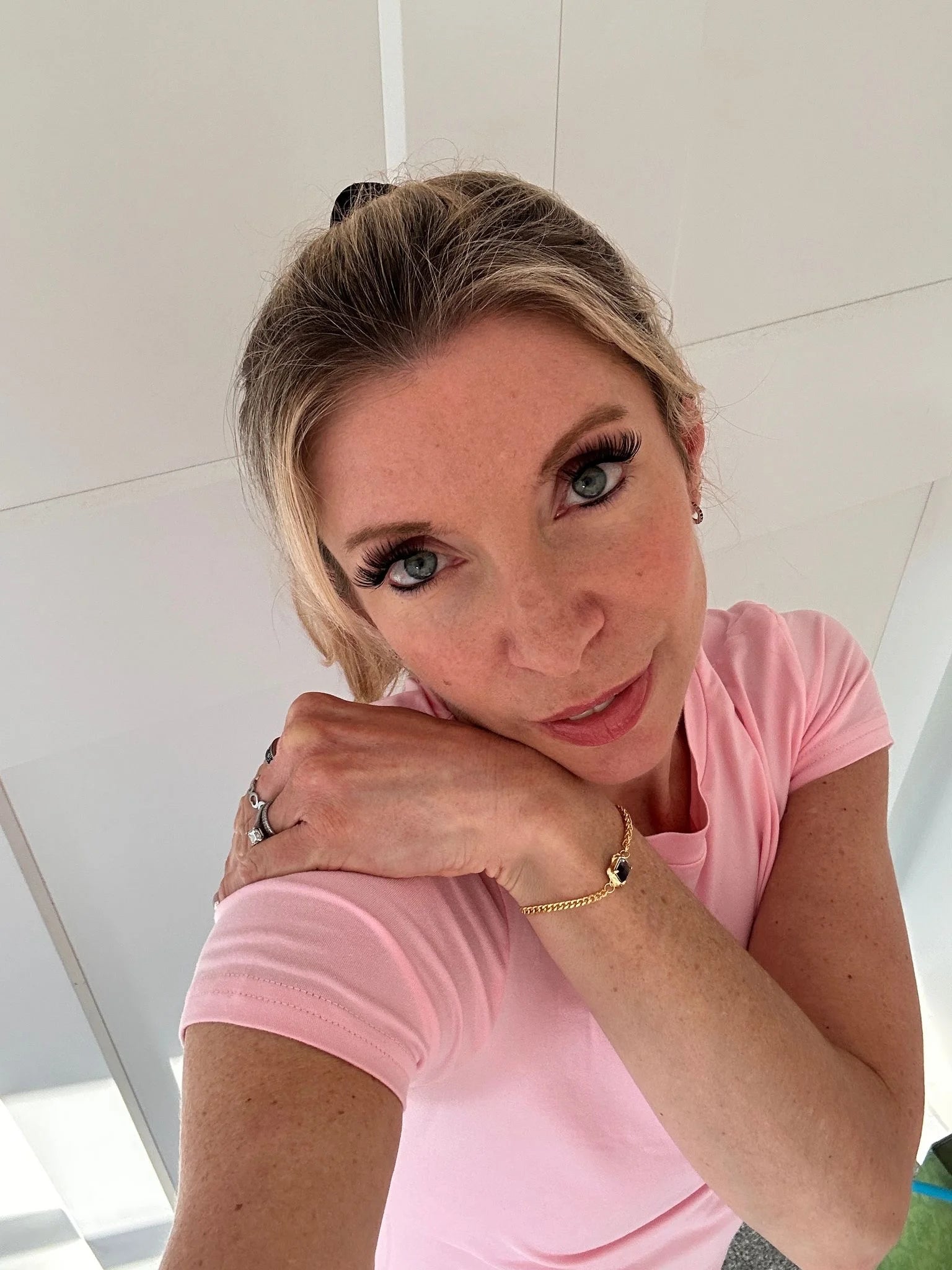 Customer photo of Lisa-Jane wearing the Alchemy Gold Chain Bracelet in sterling silver with 18K gold plating by Frequency Paris-Ibiza