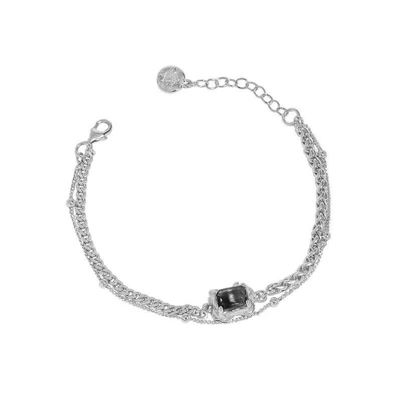 Frequency Paris-Ibiza Alchemy Chain Bracelet in silver against white background, elegant dual chain bracelet