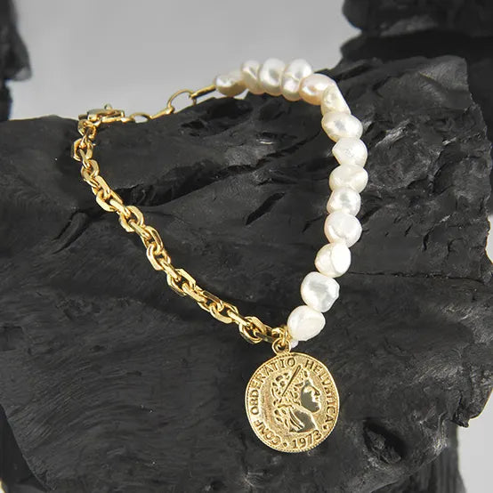 Wisdom Coin Charm Bracelet detail – 18k gold plated coin charm and luxurious craftsmanship – Frequency Paris-Ibiza