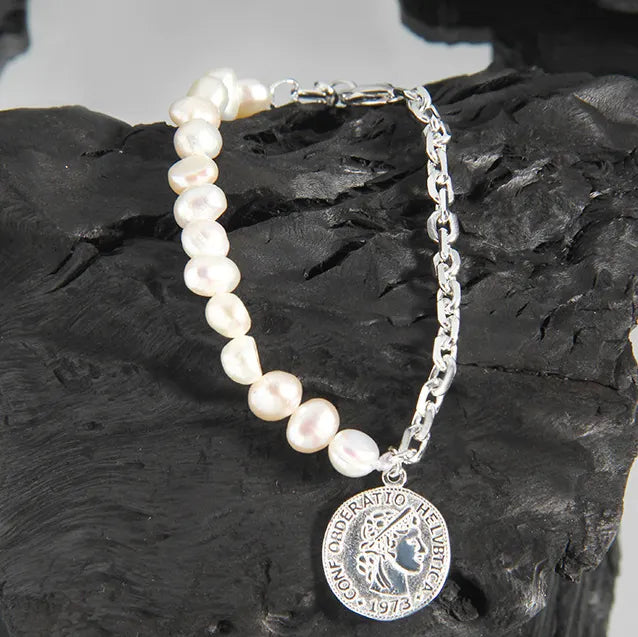 Wisdom Coin Charm Bracelet detail – rhodium plated coin charm and craftsmanship – Frequency Paris-Ibiza