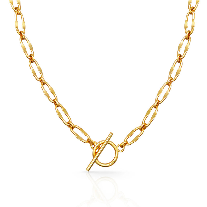 Burning Desire 18k gold plated sterling silver T-Bar chain necklace, bold statement piece to wear solo or stacked. Shop now at Frequency Paris-Ibiza