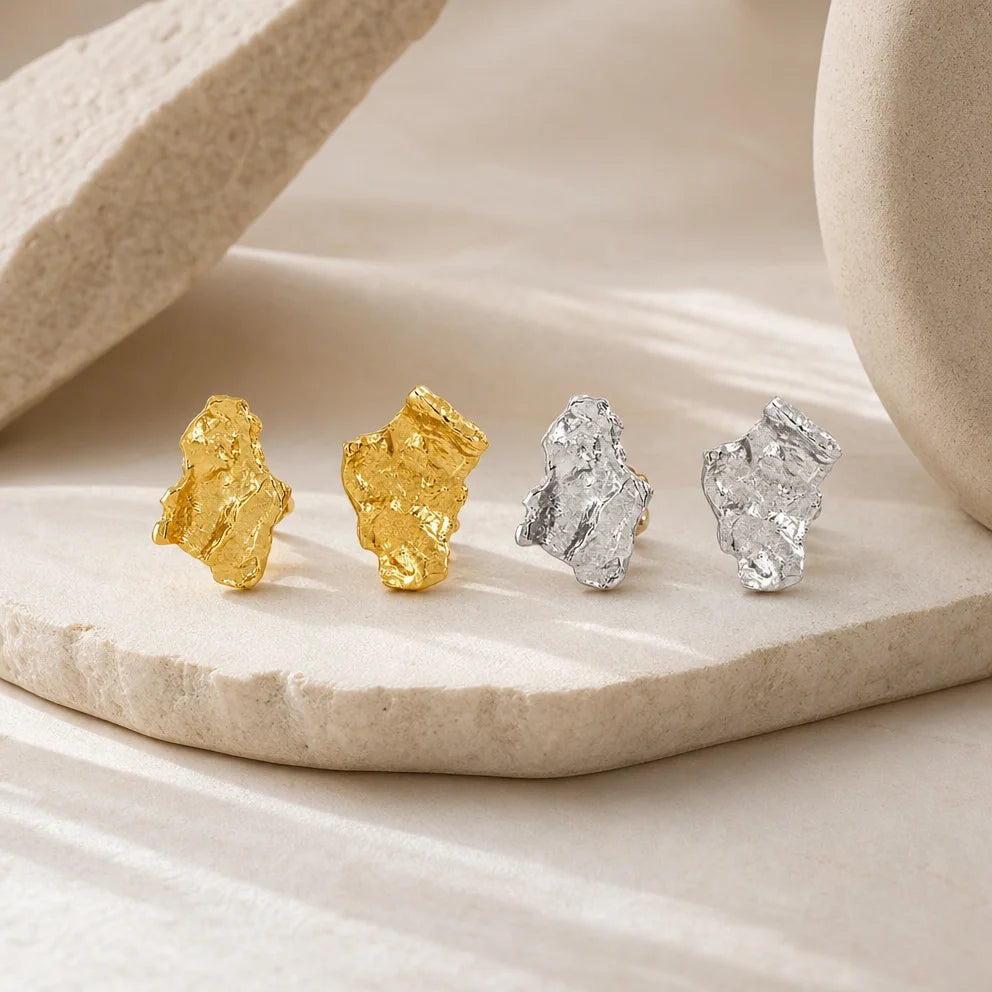 Grounding Stud Earrings, available in Gold and Silver. 18k gold plated sterling silver or premium rhodium plated sterling silver. Shop Now at Frequency Paris-Ibiza.