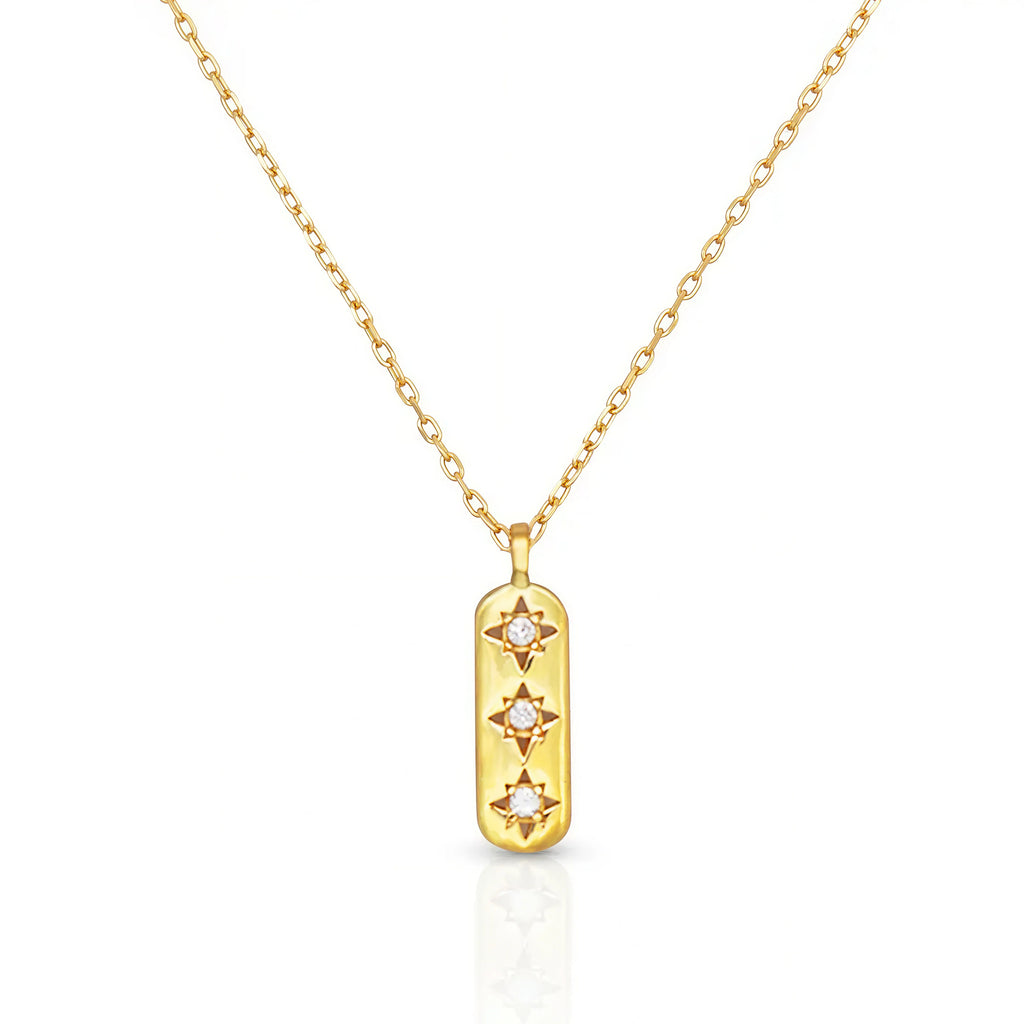 Guiding Light Gold Pendant Necklace on delicate chain, 18k gold plated sterling silver jewellery for layering. Frequency Paris-Ibiza
