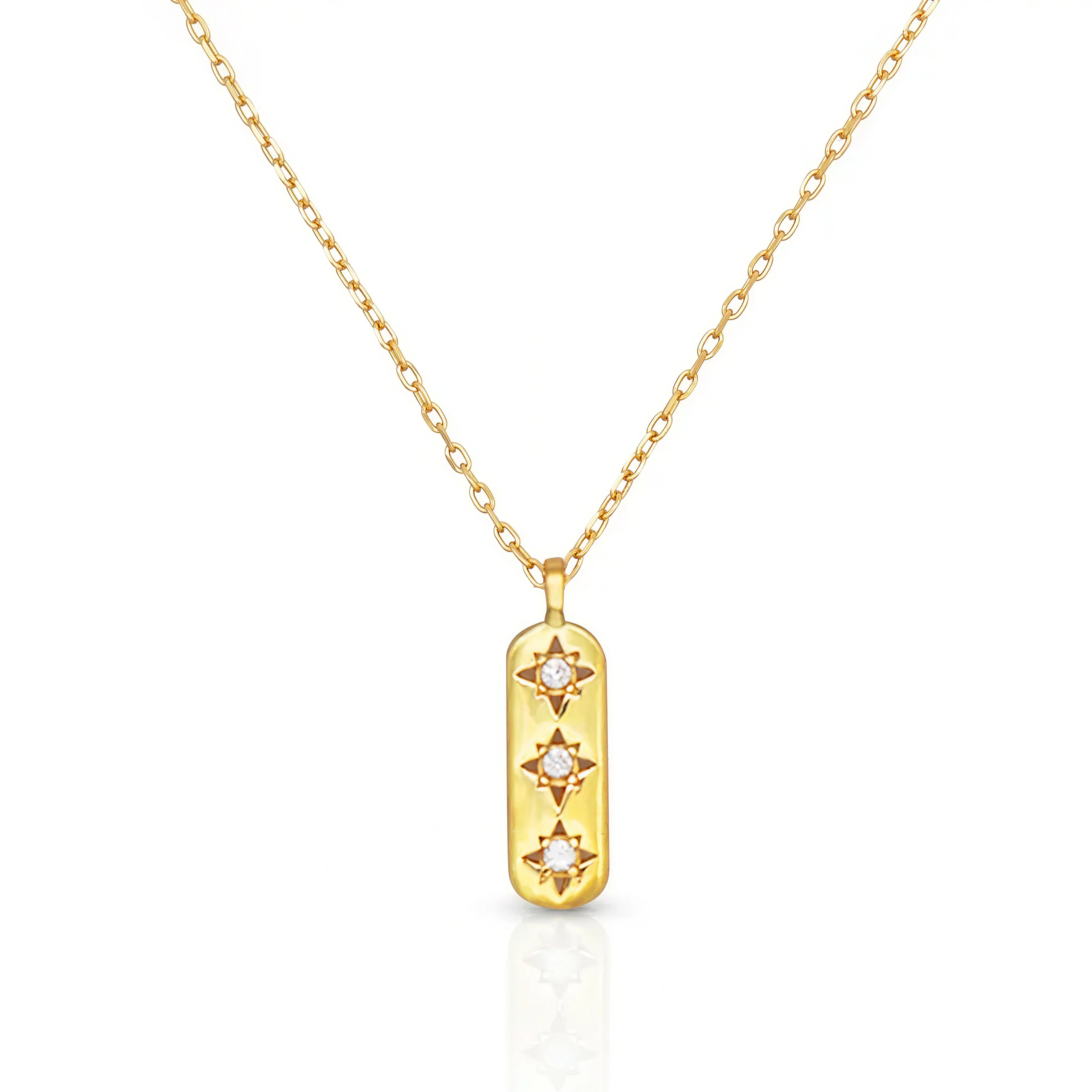 Guiding Light Gold Pendant Necklace on delicate chain, 18k gold plated sterling silver jewellery for layering. Frequency Paris-Ibiza