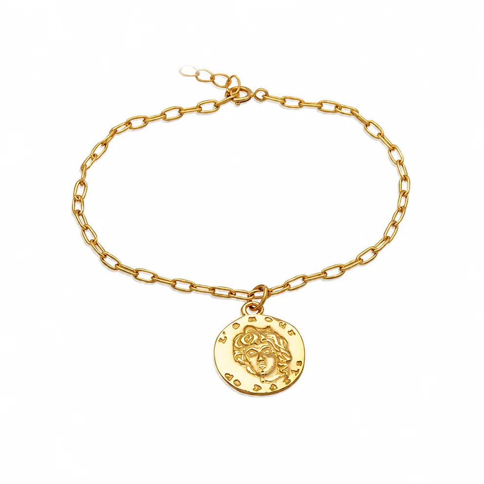 Frequency Paris-Ibiza L'Amour Gold Chain Bracelet on white background showing delicate coin charm