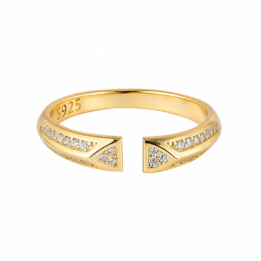 Frequency Paris-Ibiza Resonance Ring in 18K gold plated sterling silver with zircon crystal accents on white background