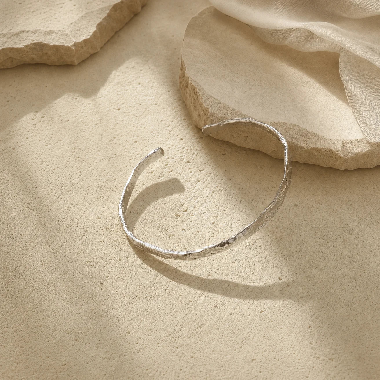Frequency Paris-Ibiza So Hum silver cuff bracelet highlighting hammered texture and refined finish