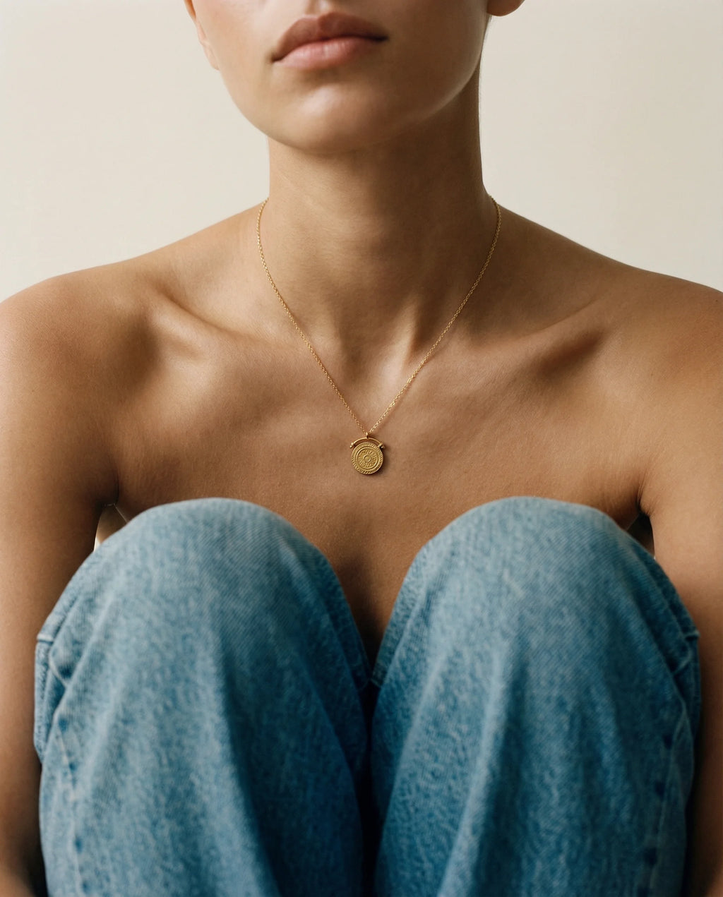 A close up of the intricate detailing - Sunbeam Gold Pendant Necklace by Frequency Paris-Ibiza 