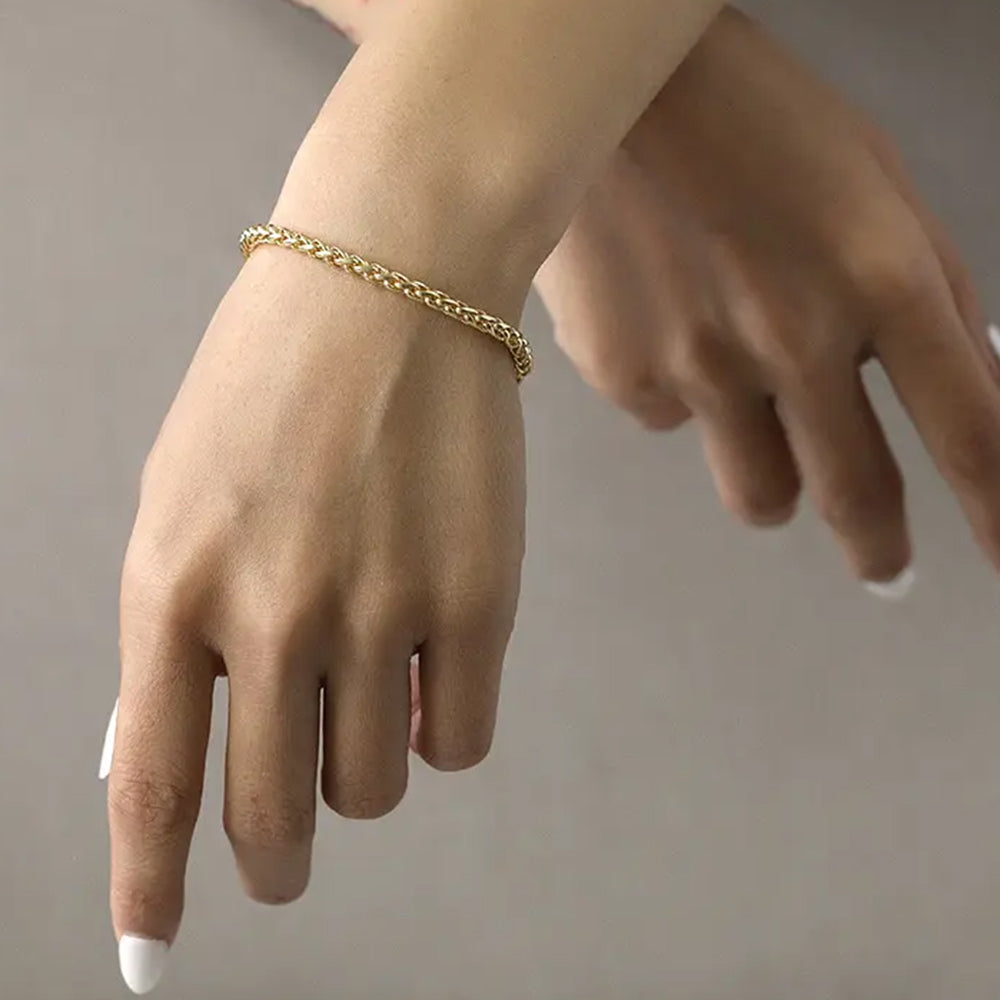 Frequency Paris-Ibiza Destiny 18k Gold Plated Sterling Silver Bracelet worn on wrist, elegant classic layering piece