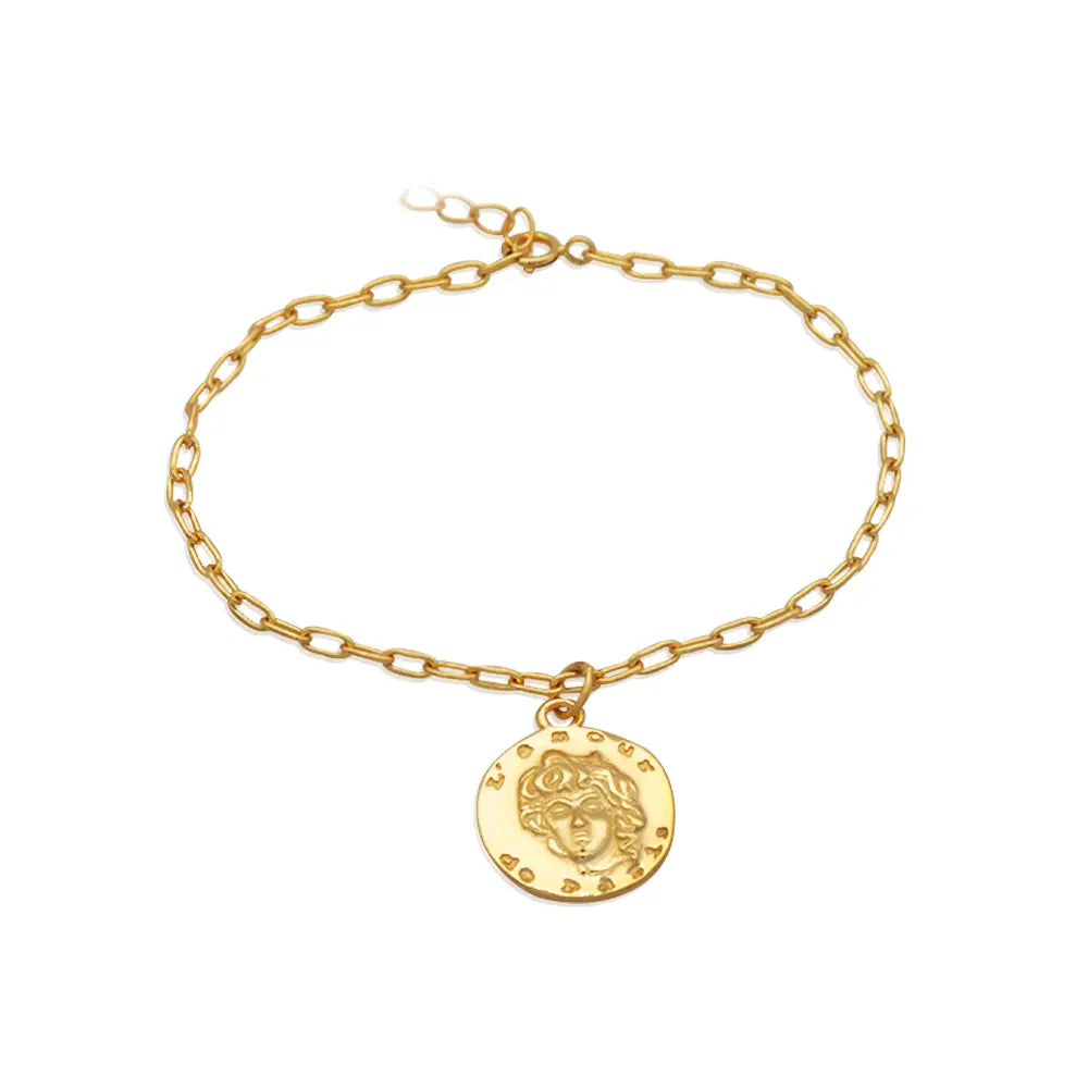 Frequency Paris-Ibiza L'Amour Gold Chain Bracelet on white background showing delicate coin charm