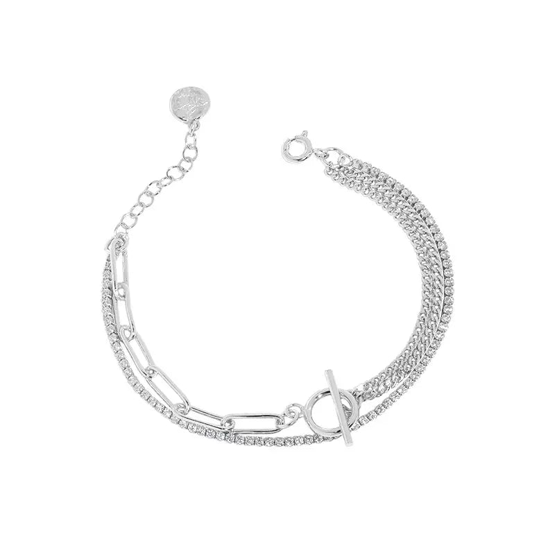 Life Force silver bracelet by Frequency Paris-Ibiza on a white background, featuring double chain design and zircon crystal detailing.