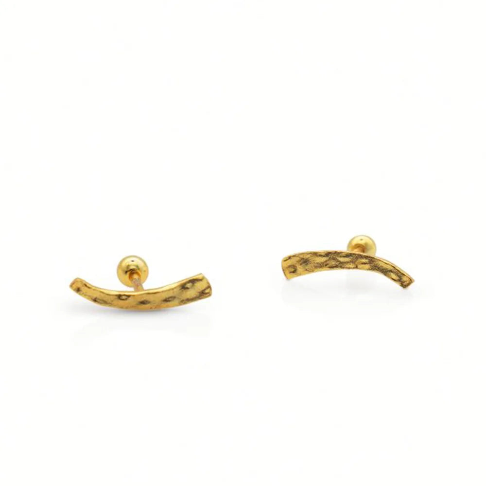 Frequency Paris-Ibiza Soluna Stud Earrings on white background, 18K gold plated sterling silver, hand-hammered minimalist design